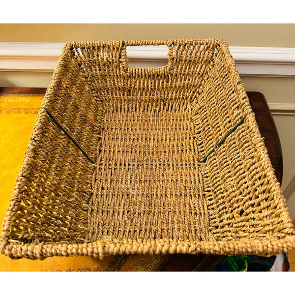 Large Rope Wicker Rectangular Basket with Handles Storage Organize Boho - Picture 4 of 6